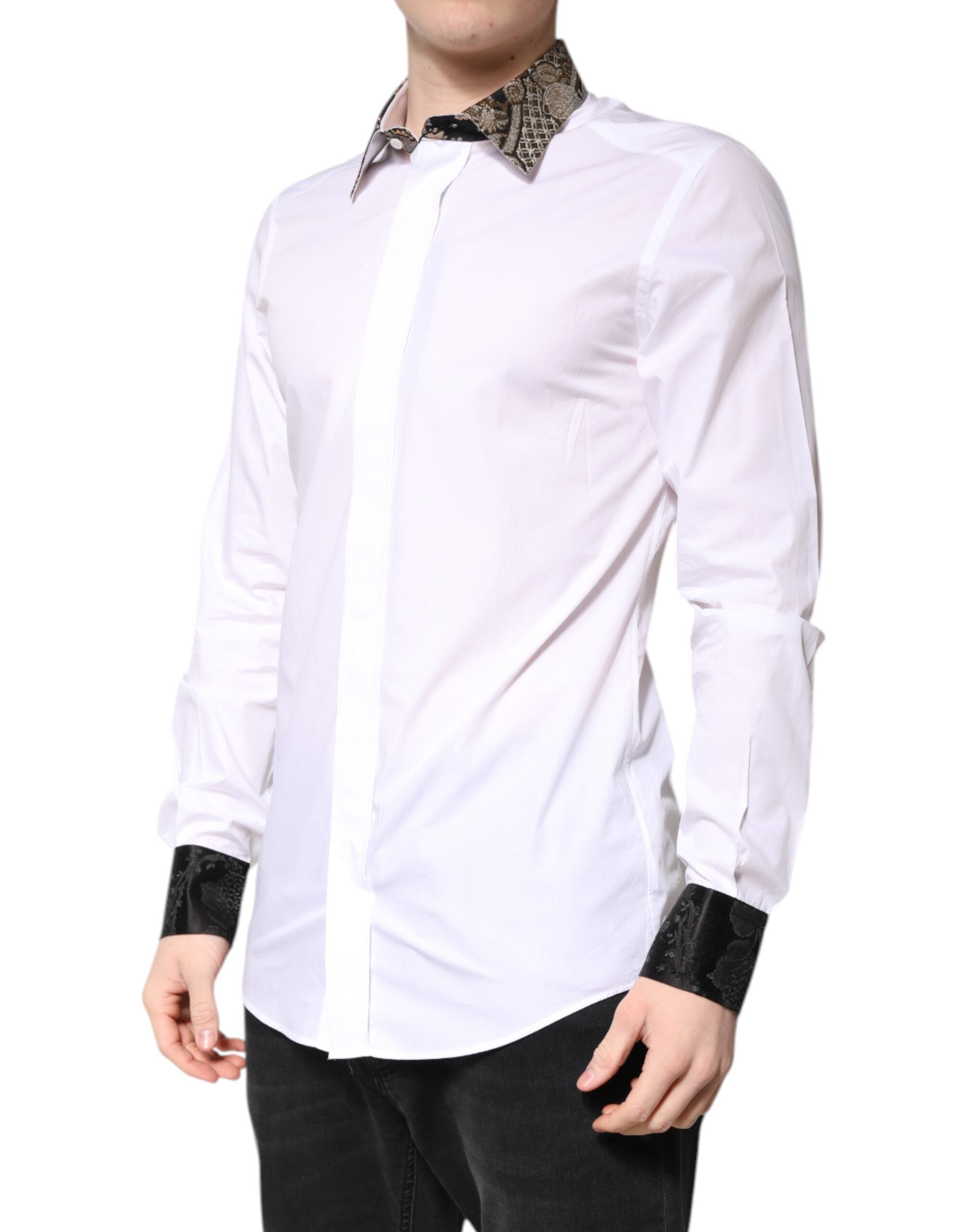 Dolce & Gabbana White Cotton GOLD Men's Dress Formal Shirt
